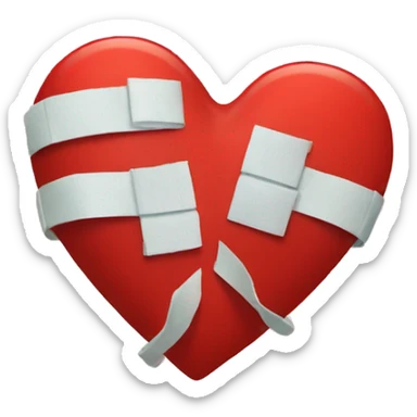 broken red heart with bandages around it sticker