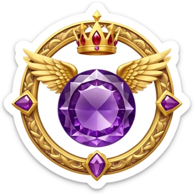 Big round amethyst and triangle rubby inside  the amethyst stone award-in-frame-decorated-with-big-golden-angel--wings and crown sticker