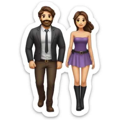 Homme barbe brune torse nu et une femme brune avec belles cuisses et ventre sexy sticker