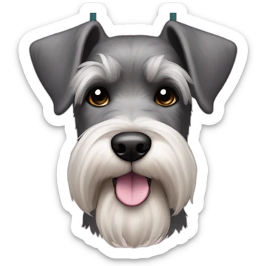 dog color "pepper and salt" breed medium Schnauzer with hanging ears hanging ears and a pale pink string around its neck sticker