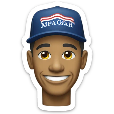Barack Obama with a "make america great again" cap. sticker