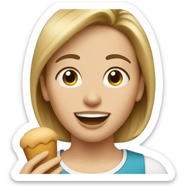 Short mom with blond/brown hair brown hair eating  sticker