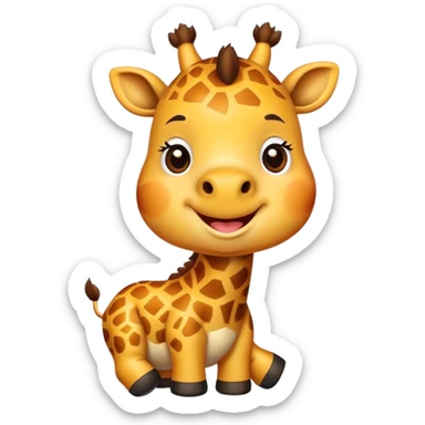Cartoon short, fat dwarf cute giraffe with a big smile sticker