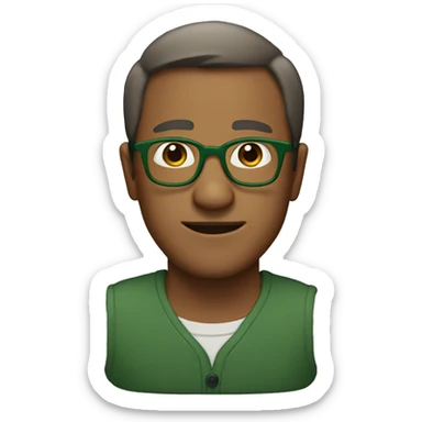 a 29 yer old brown guy with short hair and green glasses sticker