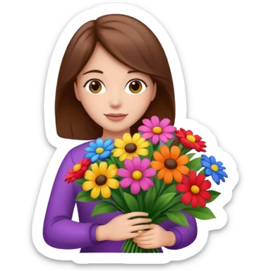 brown hair woman with big bouquet of flowers sticker