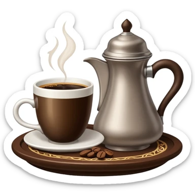 a cup of Saudi coffee with traditional dallah pot next to the cup sticker