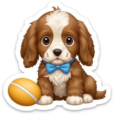 Russian Cocker Spaniel puppy with a toy sticker