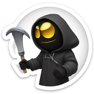 black figure with a hood and a scythe eyes spiral sticker