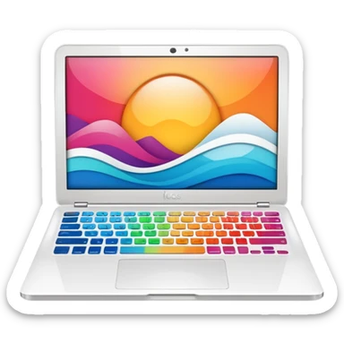 a white laptop on a black background. turn the laptop sticker