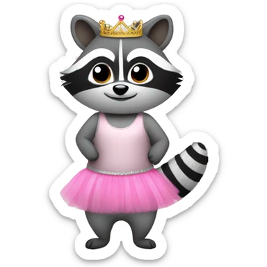 Raccoon wearing a tutu and a tiara sticker