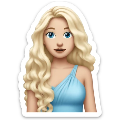 White girl. Long white blonde hair. Blue eyes. Pink dress. Hand in front of mouth  sticker