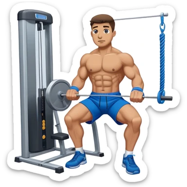 buff man with blue shorts using cable face-pull machine sticker