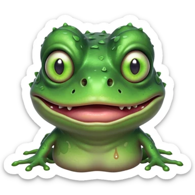 zombie frog portrait, head and shoulders only, slimy undead skin, glowing green eyes, funny creepy look, 3D cartoon, mobile game icon style, clean background, no text, no watermark
 sticker