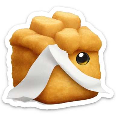 chicken nugget with blond hair holding a styrofoam  sticker