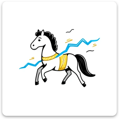 yellow fast electric horse made of electricity, bolts, visible yellow wires, lightning, blue electricity, dynamic pose sticker