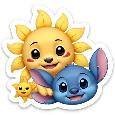 A cute Sun with a small cute stitch next to it from the movie lilo and stitch sticker