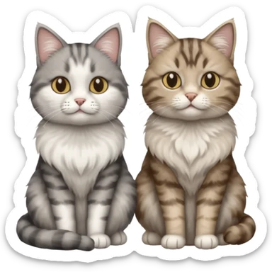 a realistic looking very fluffy grey and white cat sitting next to another cat sticker