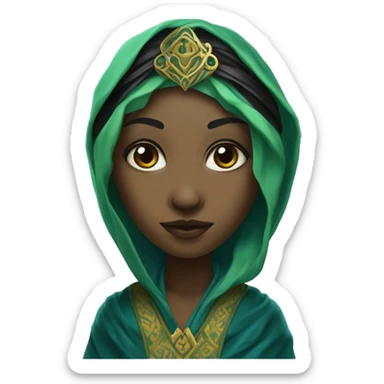 "Luminara Unduli is a green-skinned Mirialan with black facial tattoos, blue eyes, a black-and-gold headdress, and a flowing patterned robe." sticker