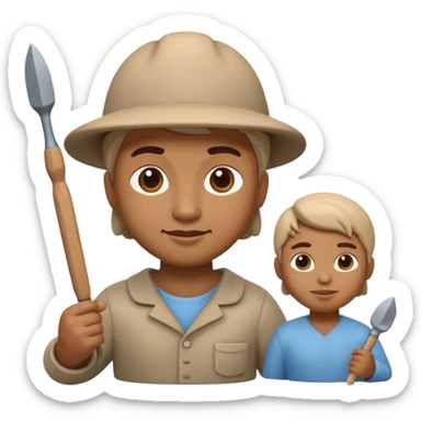Apple Memoji-style 3D emoji of a sculptor with a small statue and chisel, smooth gradients, rounded edges, no background.during sculpting rock sticker