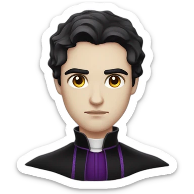 pale handsome angsty vampire priest with short wavy black hair and violet eyes sticker