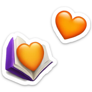 An open book with an orange and a purple heart above it. sticker