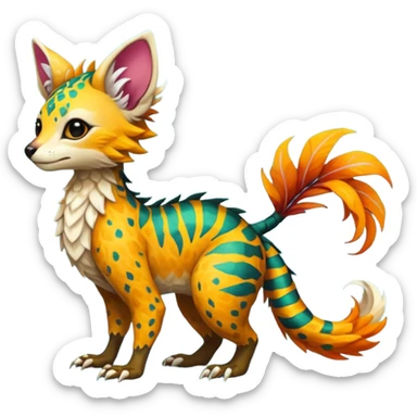 Feral Rare Fantasy vibrant tropical Vernid-Trico-species-creature by LiLaiRa, random markings, tufted tail, tufted ears, full body sticker
