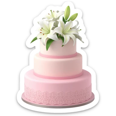 Pastel pink shaped wedding cake with and white lilies on top sticker