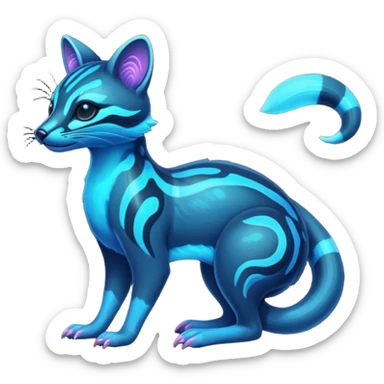 Exotic futuristic black blue dark galagctical bioluminescent translucent transparent lush warm-colored neon-glowing iridescent Fakémon-Fionbri-Vernid-Genet-creature sticker