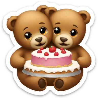 two teddy bears hugging with cake  sticker