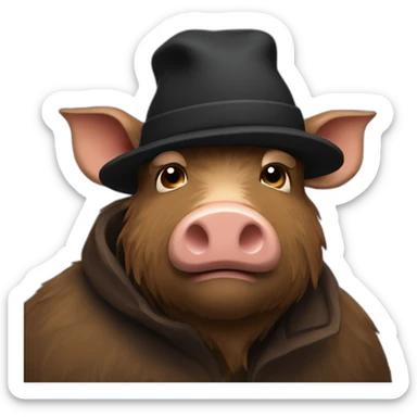 profile really sad brown boar in black common winter hat sticker