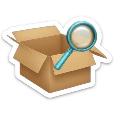 a magnifying glass inside an empty box sticker