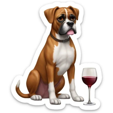 boxer dog with wine  sticker