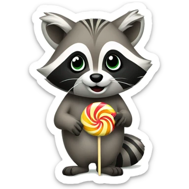 raccoon with a bow in hair eating a lollipop sticker
