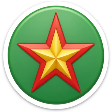 Red background with a green bonded cricle in the middle that inside the green bonded circle is yellow and inside the yellow there is a red star that its edges touches the green bonded circle  sticker