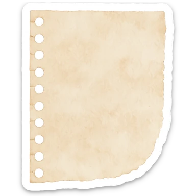 faded beige torn notebook paper scrap with spiral edge, watercolor texture, transparent background, no face, no hands, no legs, no characters sticker