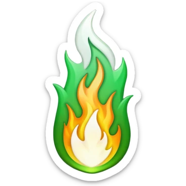 dark green and white flame, elongated flame shape, emoji style, transparent background sticker