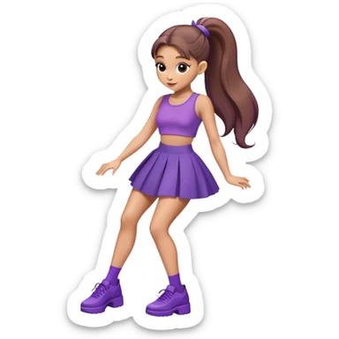 Ariana grande putting on 27C shoes with a short purple skirt and a purple croc top  sticker