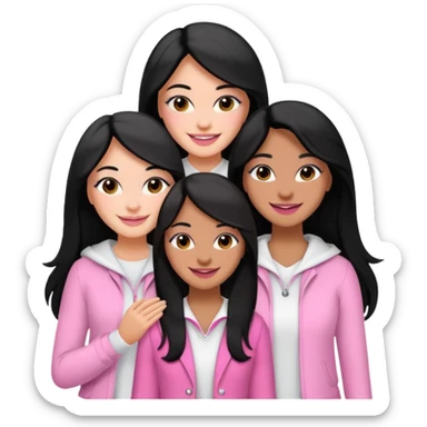 3 besties with professional glammed up looks wearing pink and white, medium skin tone smiling big with black long hair. Very girly  sticker