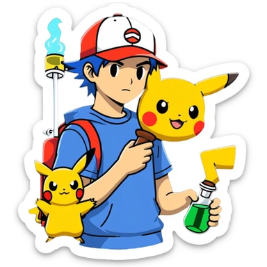 21 yo Handsome Ash Ketchum using a bong with picachu and other different pokemon  sticker