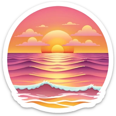 Sunset over a calm ocean with soft waves and a clear sky." sticker