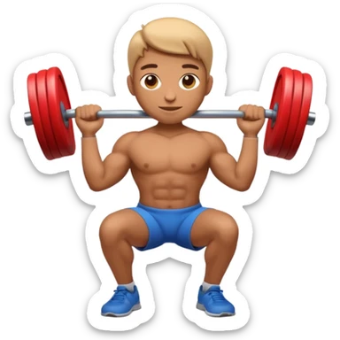 3D Apple emoji style person lifting weight, strong posture, centered, soft shadow, white background. sticker