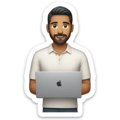 Indian male with macbook and light facial hair and undercut haircut sticker