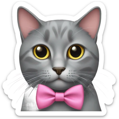 Gray cat with a pink bow tie  sticker
