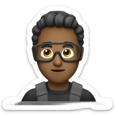 Video editor back against camera facing screen with video editing program sticker