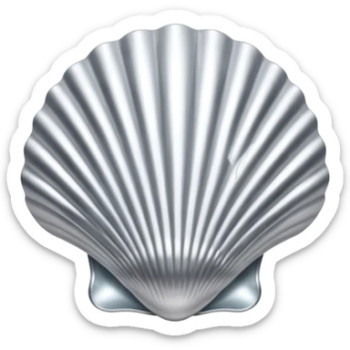 A seashell emoji made of polished silver chrome, smooth curved surface, reflective metallic highlights, elegant minimal design, iOS emoji style, centered, clean white background, soft lighting sticker