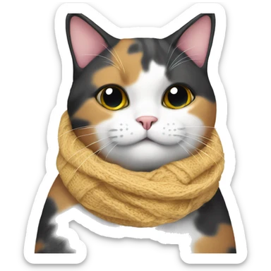 Fat Calico cat wearing a knit scarf sticker