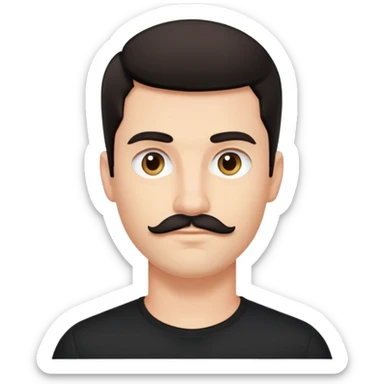 dark-haired tech bro black shirt small mustache sticker