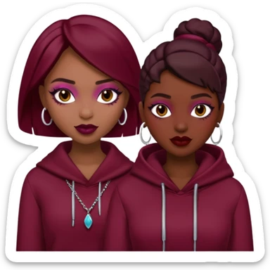 Boujy baddie best friends, trendy heavy makeup, burgundy clothes sticker