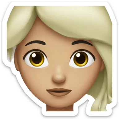 The girl has dark brown hair, black eyebrows and eyelashes, green eyes and is sick sticker