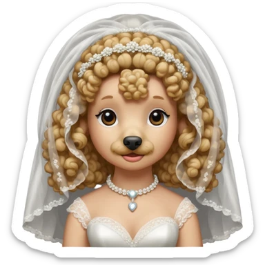 poodle in white veil of bride sticker